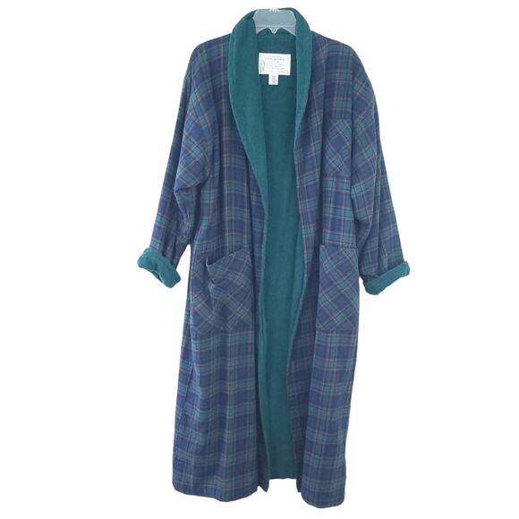 Vintage Victoria's Secret Country Cottons Tartan Plaid Robe Small Green Red Blue - Picture 6 of 6